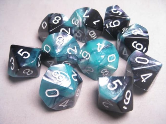 Chessex Gemini Steel-Teal/wit D10 Dobbelsteen Set (10 stuks)