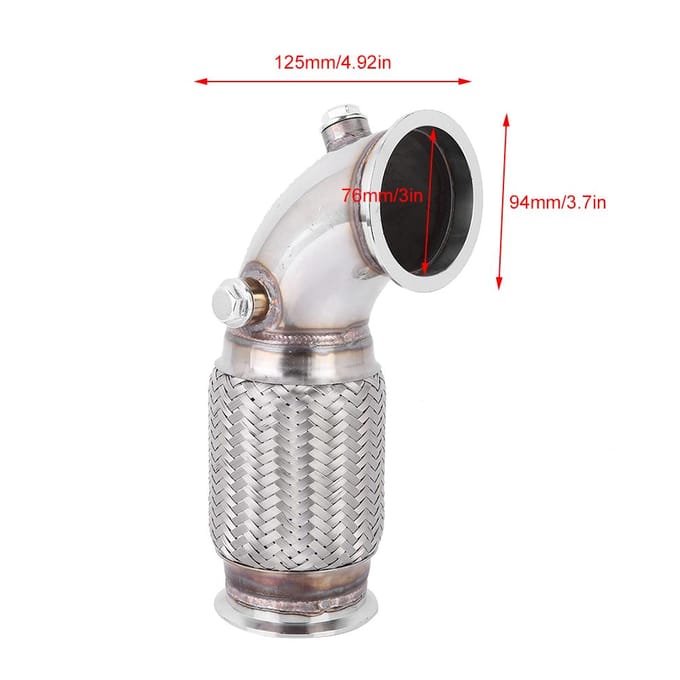 3in Stalen V-band naar V-band Downpipe Laag 90 graden met w Flex Balg O2 Aansluitingen Plug gray