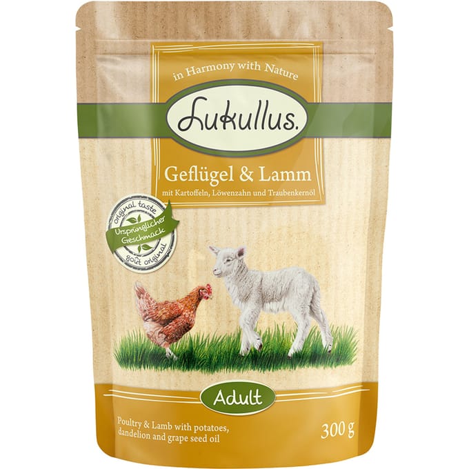 6x300g Natuurkost Graanvrij Gevogelte & Lam Lukullus Hondenvoer