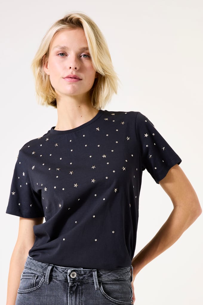 GARCIA Dames Effen T-shirt Grijs Korte mouw
