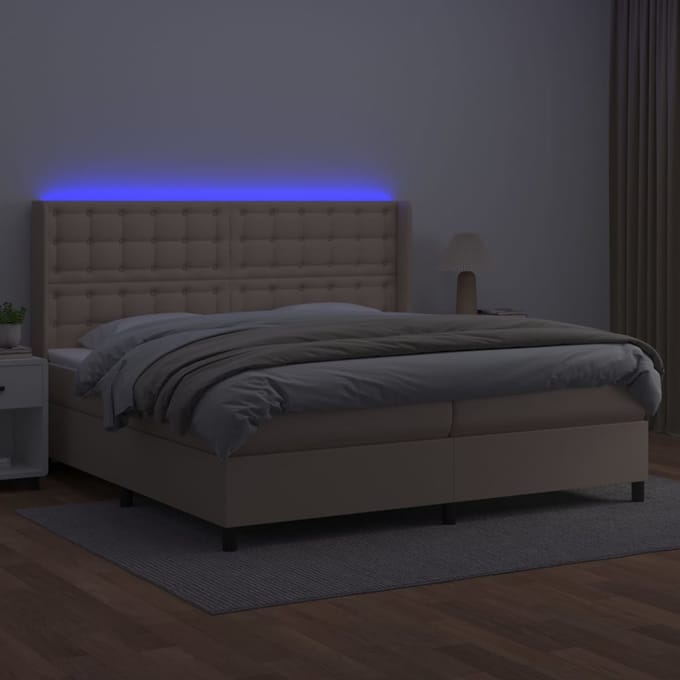 vidaXL - Boxspring - met - matras - en - LED - kunstleer - cappuccinokleur - 200x200cm