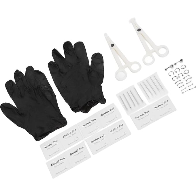 42 stuks Body Piercing Kit Roestvrij Staal Verschillende Vormen Naalden Piercing Klemmen voor Oren Navel Tong white