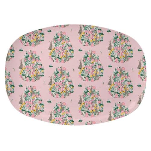 Rice pasen melamine bord vierkant bunny print roze
