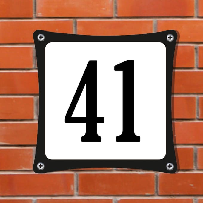 Decoporta Huisnummerbord Emaille-Look - Nummer 41 - Standaard - 10 x 10 cm | incl. schroeven