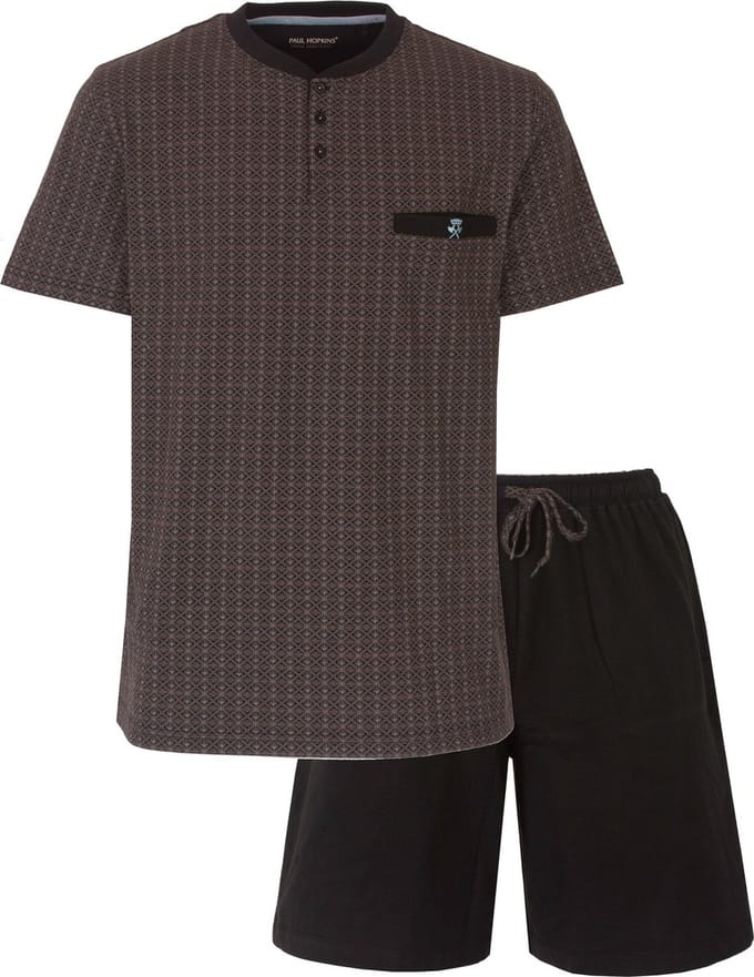Paul Hopkins Heren Shortama - Pyjama Set - Geprint Dessin - Grijs - Maat M