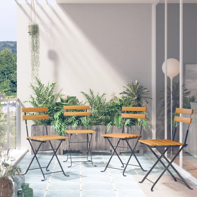 vidaXL - Opklapbare - bistrostoele - 4 - stuks - van - massief - acaciahout