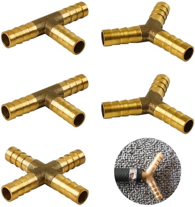 Dailygoods- Brandstofleidingconnector 5 Stuks - Messing Slangfitting - 3-Weg