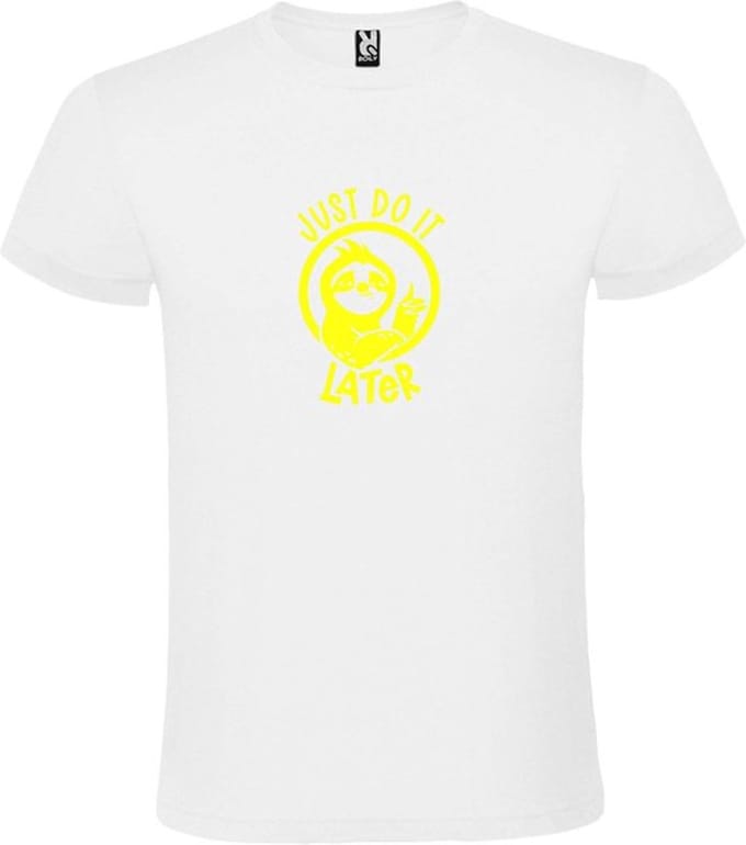 Wit T shirt met print van " Just Do It Later " print Neon Geel size XXL