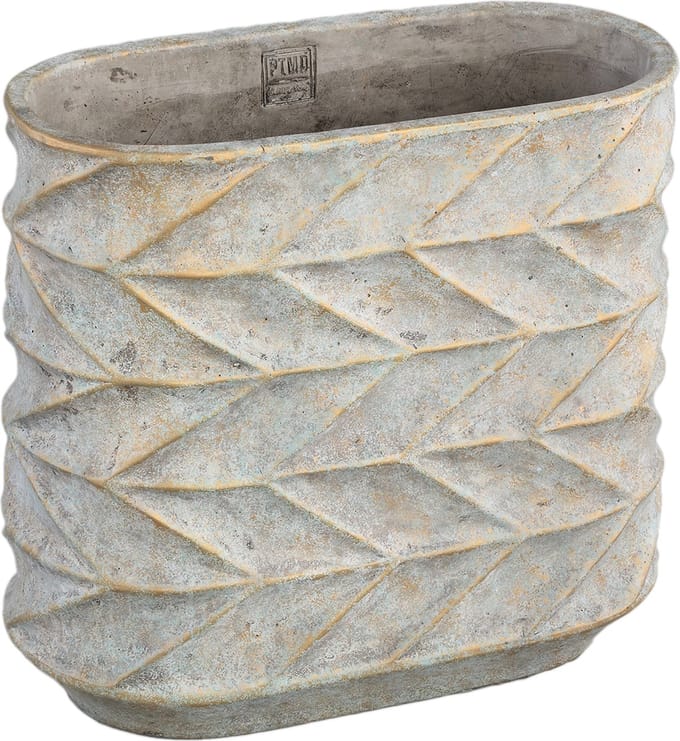 PTMD Roah Blue cement pot carved oval L