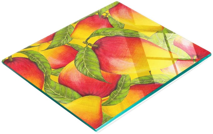 Glazen decoratieve plank met afbeeldingen voor het serveren van mangosnacks 60x52 cm