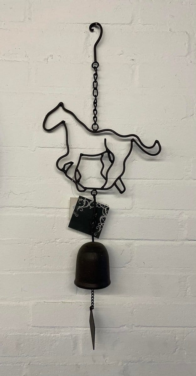 J-Line paard hanger + bel bruin 27x8x55cm