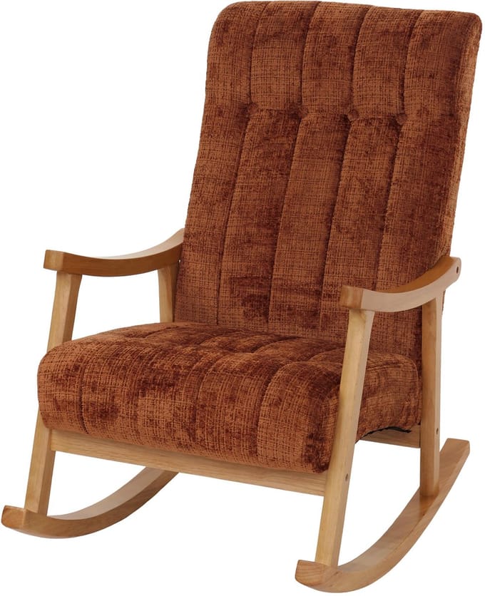 Schommelstoel MCW-K10, relaxfauteuil, hout MVG stof/textiel chenille (465g/m²) ~ terracotta, frame naturel