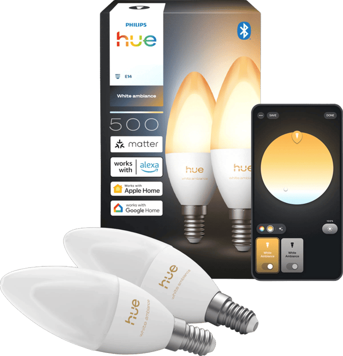 Philips Hue LED kaarslamp - E14 fitting - bevat 2 lampen - aanpasbaar wit licht - slimme verlichting