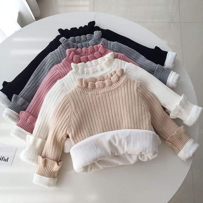 Kinderpullover Dames Winter Gebreide Trui met Dik Velvet en Warme Top Basislaag 130 abrikoos
