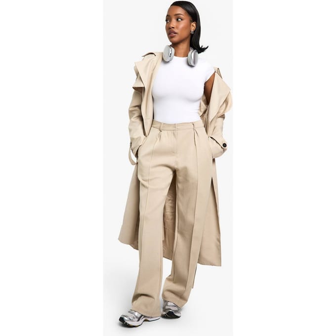 boohoo Dames Premium Superzachte Interlock Getailleerde Broek met Rechte Pijp | Steen | Maat: Large