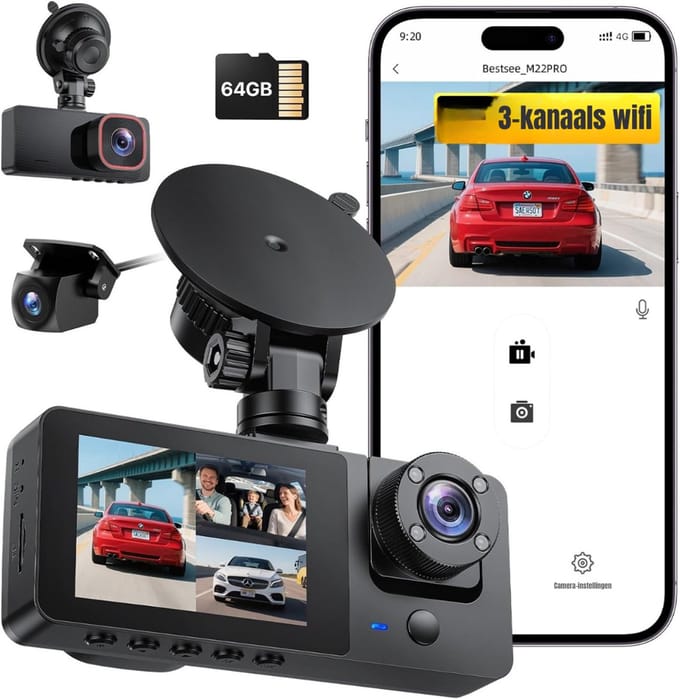 Core® Dual Dashcam - Voor en Achter Camera – Auto Camera Met Nachtzicht – Zwart - 2cm x 11cm x 5cm