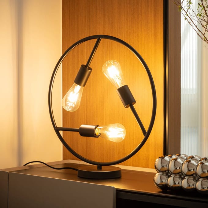 Lucande - tafellamp - 3lichts - ijzer - H: 50 cm - E27 - zwart