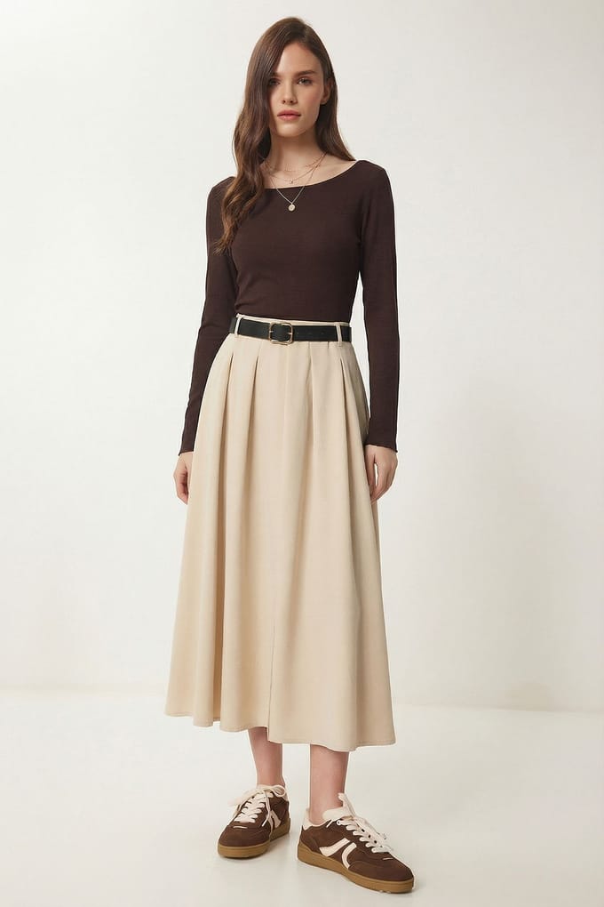 Gestrikte Hoge Taille Midi Rok