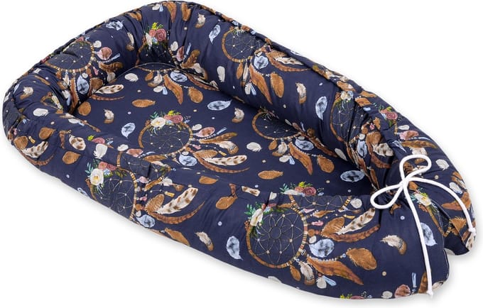 Babynest dubbelzijdig Premium Cocoon voor baby's BOBONO- dromenvangers donkerblauw