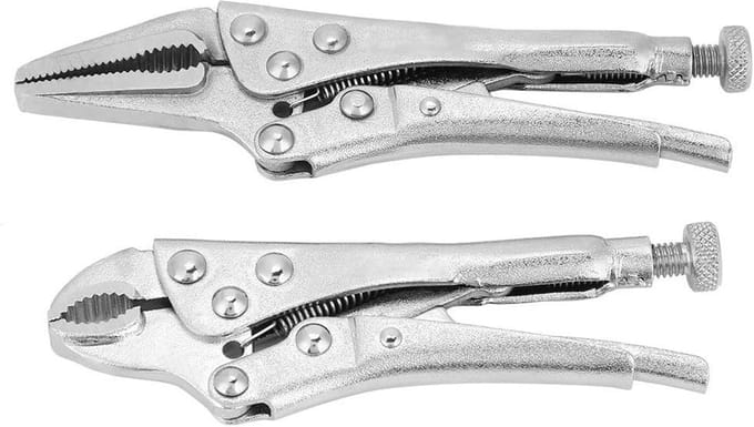Griptang Set - Jaw Lock Klem - Vastzetten Materialen - Rechte Bekken - 18 x 10 x 2 cm - Zilver