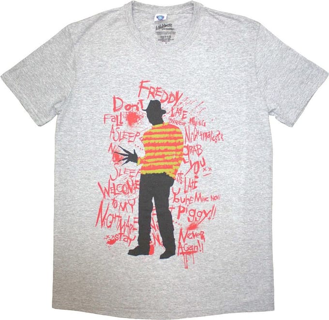 A Nightmare on Elm Street - Freddy Scribble Font Heren Tshirt - S - Grijs