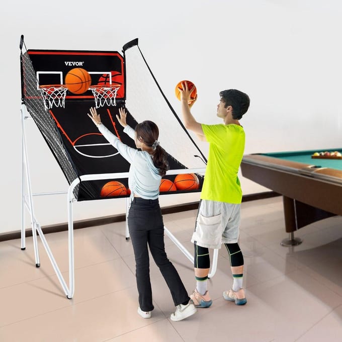 Jeu d'arcade de basket-ball à double panier pliable pour intérieur, 2 joueurs, 4 balles
