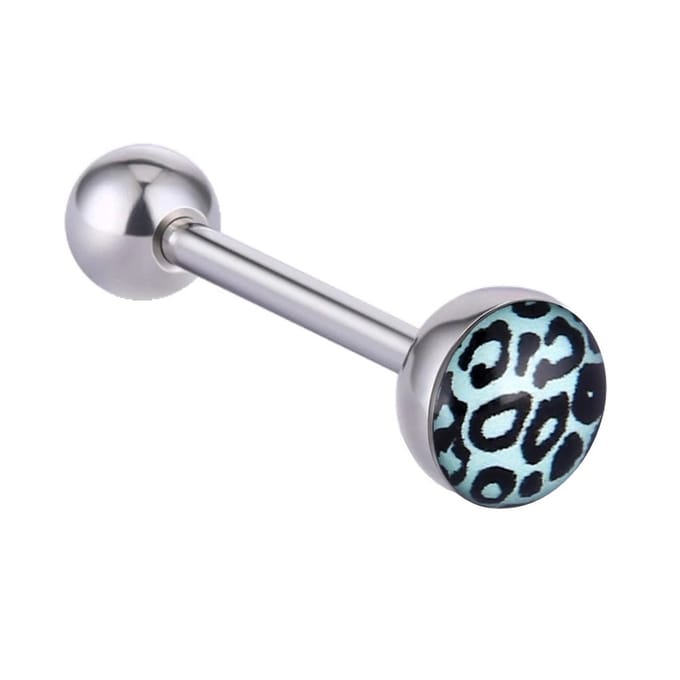 Fako Bijoux® - Tongpiercing - Luipaard - 28mm - Lichtblauw