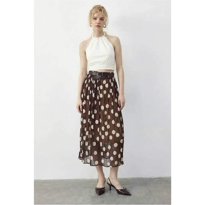 Hoge Taille Polkadot Maxi Rok met Ceintuur