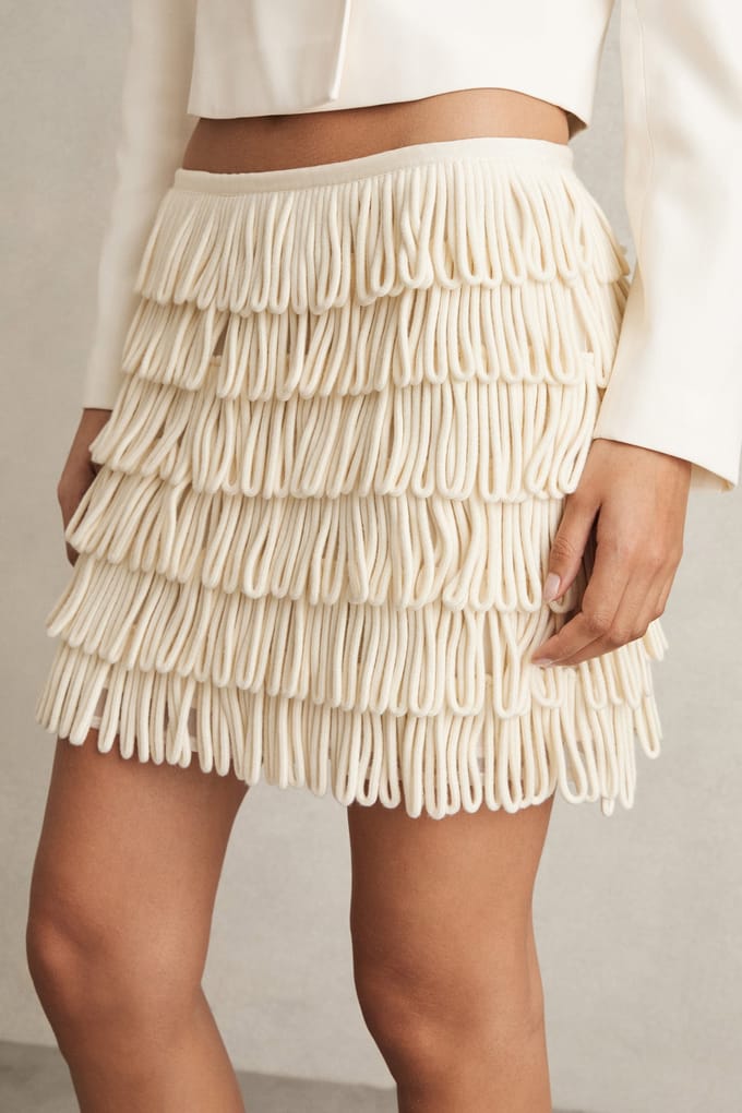 Reiss Bobbi Fringe Mini Ivory Größe: 12 | Miniröcke Outlet | Damen | Weiß