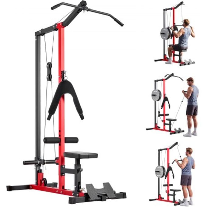 VEVOR Lat Pulldown Station, 3-in-1 Lat Pulldown Tower, Power Station met Lat Pulldown Bar & Cable Pulley, Draagvermogen tot 181 Kg, Krachttraining voor Rug, Armen, Schouders, Buikspieren, Lat Pulldown Machine voor Thuisfitnesscentrum, Zwart