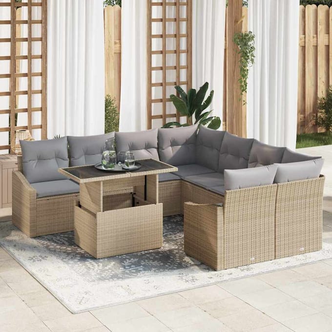 vidaXL - Tuinbank - Set - 9 - st - Beige - poly - rattan