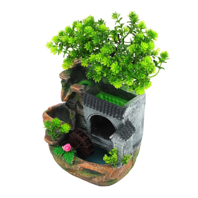 Binnen Waterval Tafelblad Fontein Rotsen Waterplanten Waterrad Tafelblad Fontein Decoratie voor black