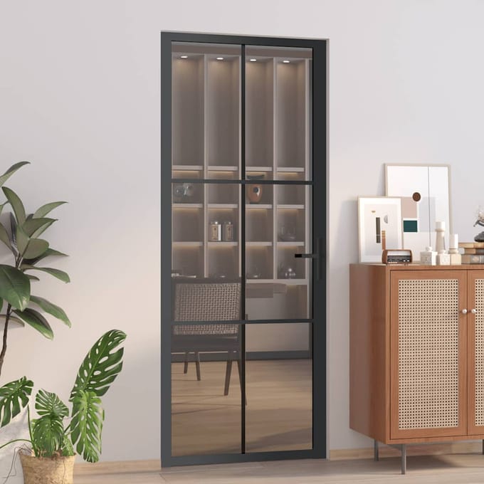 vidaXL - Binnendeur - 83x201,5 - cm - ESG-glas - en - aluminium - zwart