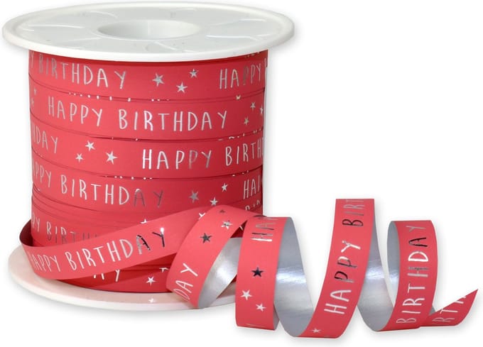 Krullint Happy Birthday Koraal – Cadeaulint - 10mm