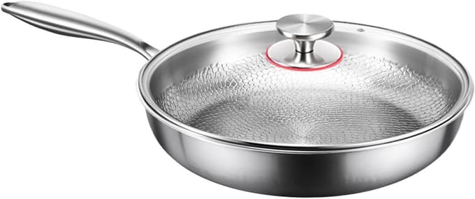 Omeletpan met deksel - Antiaanbakpan - Veelzijdig Koken - Gehamerd titanium - 30 cm - Grijs