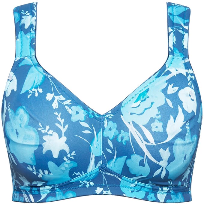Ulla Popken - Dames - Microvezel-bh bloesems zonder beugel - Donkerpetrol - Maat 95D