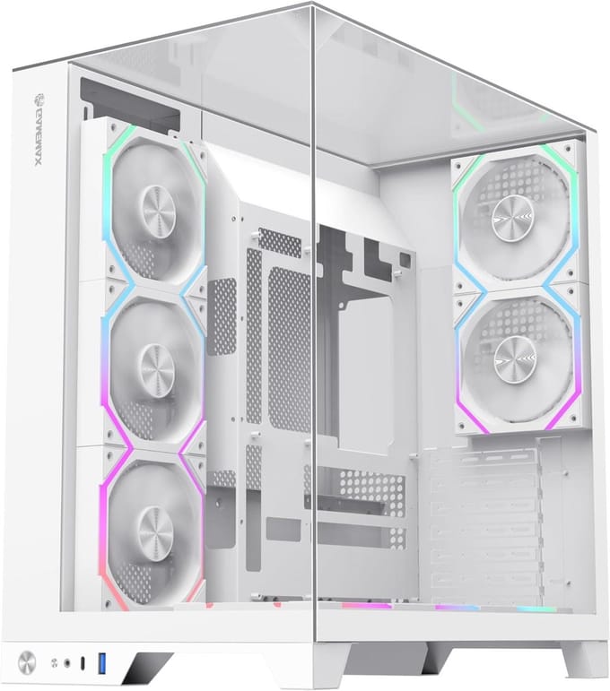 PC Behuizing - Computerkast ATX - Gaming PC Bouwen - Gehard Glas Panelen - 45.4 cm Hoog - Wit