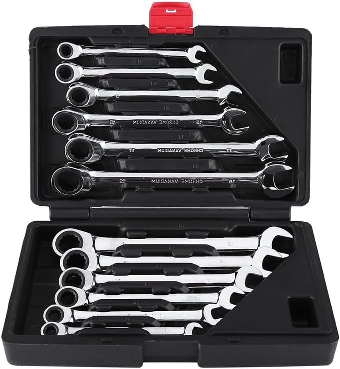Set van 12 Flexibele Ringsteeksleutels van 8-19 mm, Chrome-Vanadium, Ideaal voor Klussen en Auto Reparatie