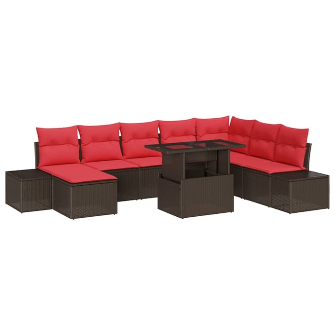 vidaXL - Tuinbank - Set - 9 - st - Bruin - en - Rood - poly - rattan