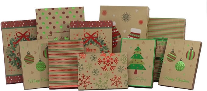 Set van 10 Kerst Geschenkdozen in Craft Stijl voor Cadeaus en Decoratie