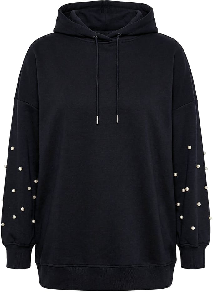 Studio Untold - Dames - Hoodie oversized decoratieve kralen capuchon - Zwart - Maat 58+