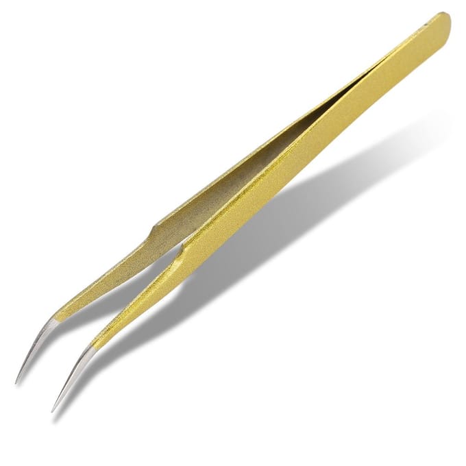 Professionele RVS Pincet voor Wimperextensies Nepwimper Enten (Gebogen) beige