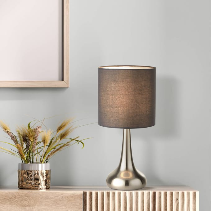 Searchlight Tafellamp Neraiah, grijs/zilver, textiel, 34 cm, dimbaar