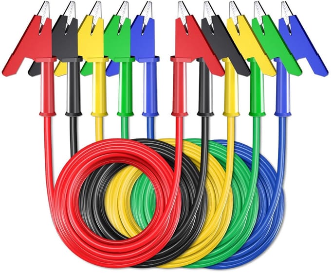 5 Stuks Multimeter Meetkabels met Krokodillenklemmen, 5 Meter Flexibel, 1000V, 15A