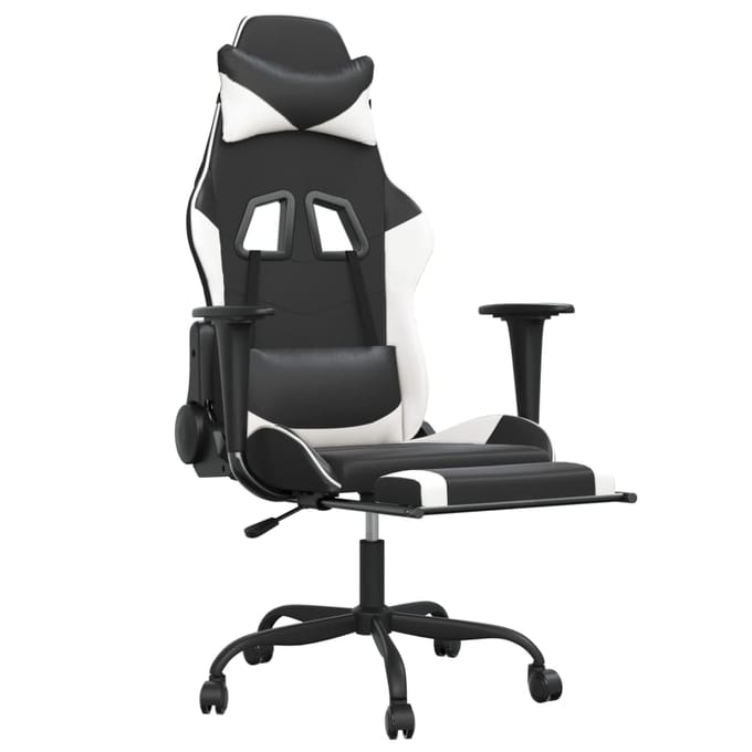 vidaXL - Massage - gamestoel - met - voetensteun - kunstleer - zwart - & - wit