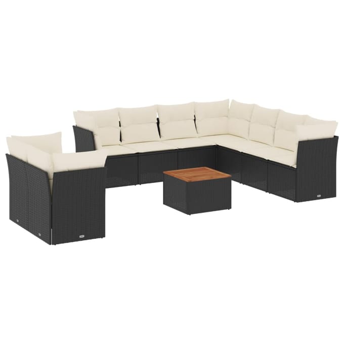 vidaXL - 10-delige - Loungeset - met - kussens - poly - rattan - zwart