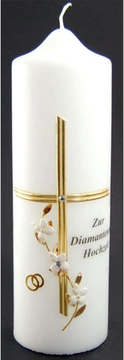 Bruidkaars voor Diamanten Bruiloft met Kruis - 220 x 70 mm