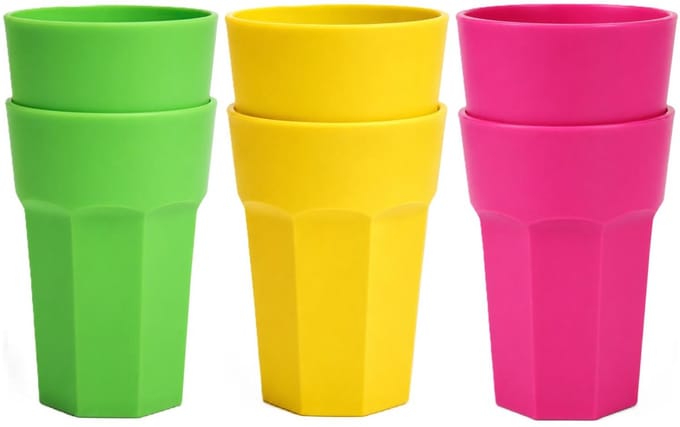 Plasticforte onbreekbare drinkglazen - 9x stuks - kunststof/plastic - mix van 3 kleuren - 520 ml - 13 cm