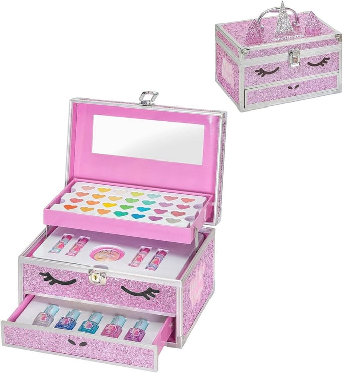 Drie-laags Make-up Koffer met Eenhoorn Design - Roze, 20 cm