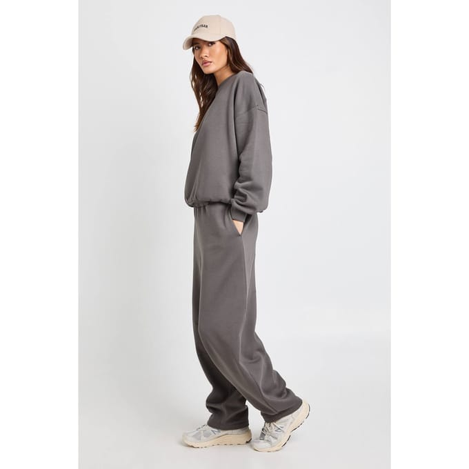 boohoo Dames Naaddetail Sweatshirt Barrel Jogger Trainingspak | Charcoal | Maat: Medium